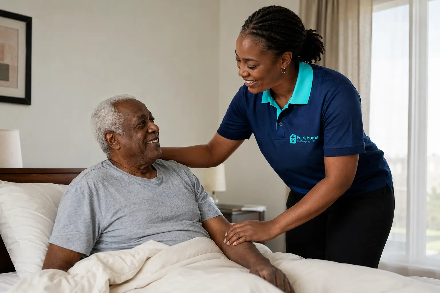 Caregiver smiling with senior