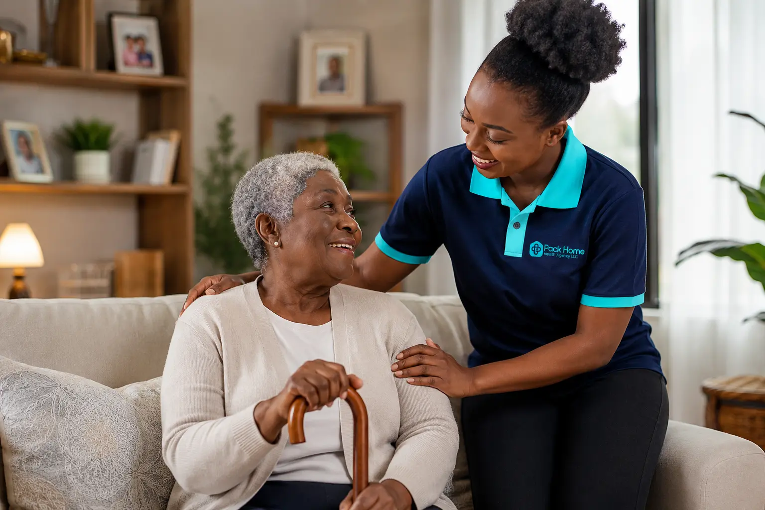 Female nurse walking with senior woman